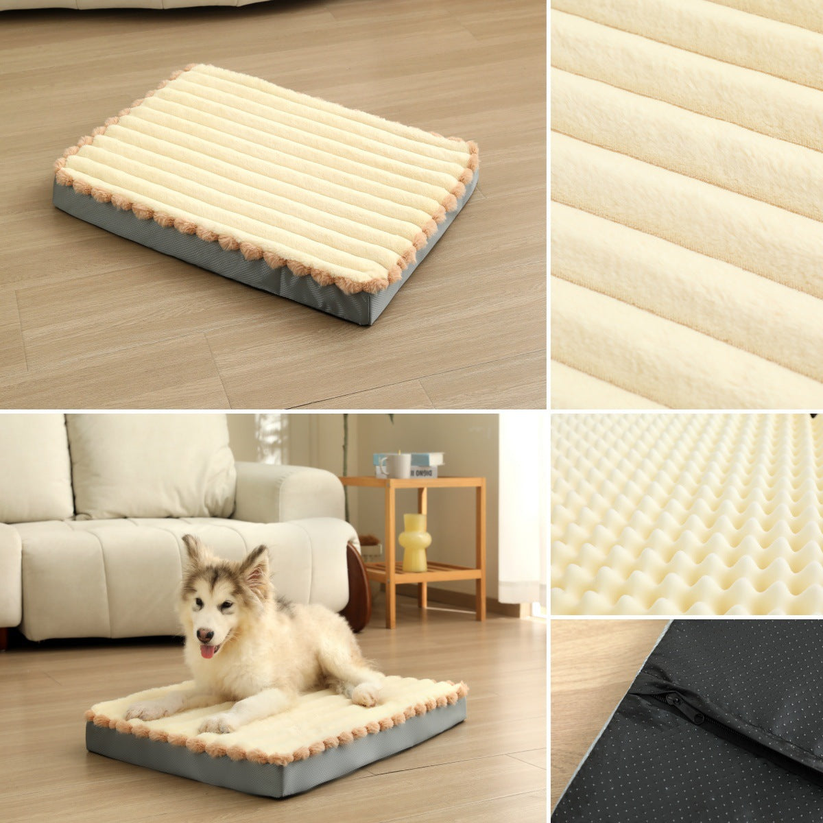 2-Piece Purple-pink Sponge large pet bed - plush dog mat, detachable, washable, anti-slip base(50*40*8cm)