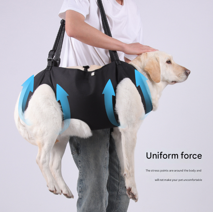 Black Pet Support Harness for Senior and Disabled Dogs - Adjustable Chest and Back Support Leash(Size L)
