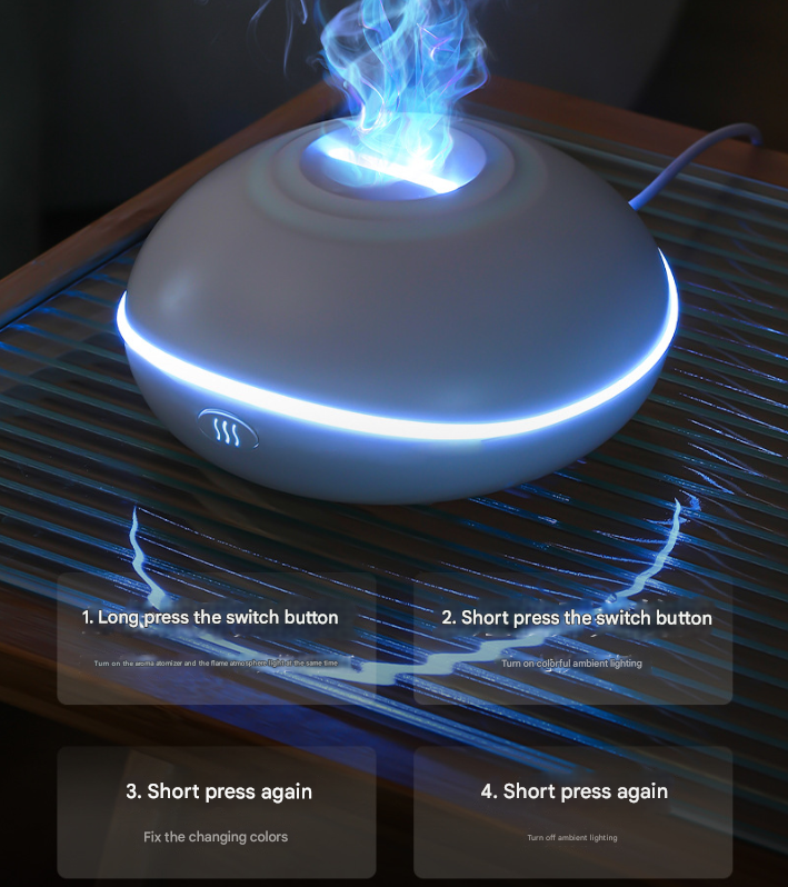 Black Mini USB Aromatherapy Diffuser with Flame Projection - Portable Humidifier for Home and Car Use