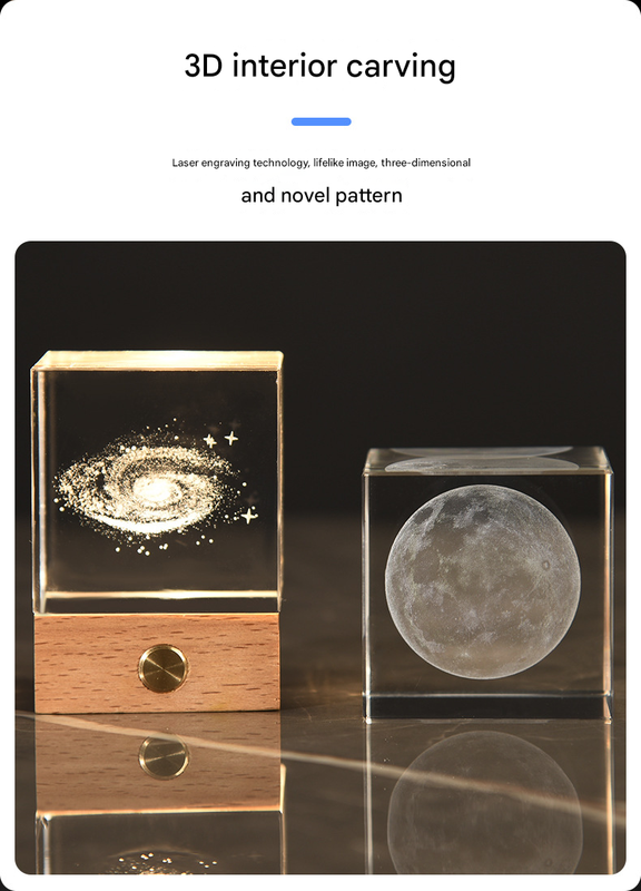 Constellation Luminous 3D Crystal Cube Night Light - Laser Engraved Artwork with Solid Wood Base
