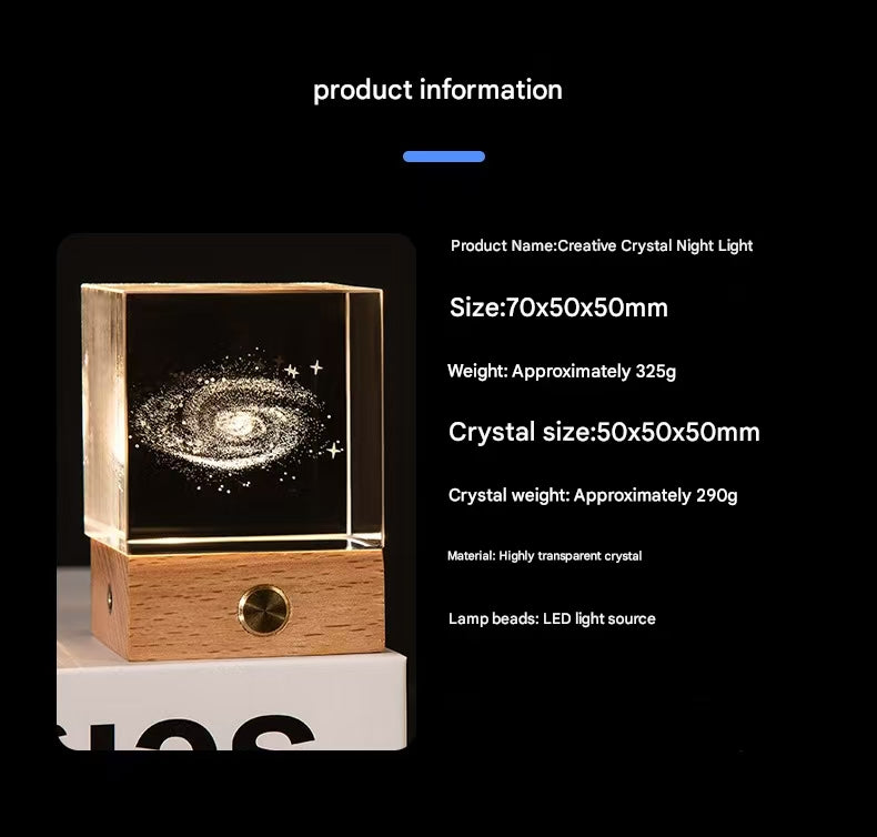 The Big Dipper Luminous 3D Crystal Cube Night Light - Laser Engraved Artwork with Solid Wood Base