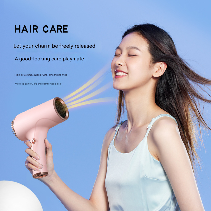 Pink Ultra-Lightweight Ionic Cordless Hair Dryer, USB Rechargeable Portable Blow Dryer with Cool Air for Travel & Home