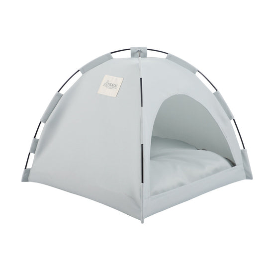 Grey Premium Portable Pet Tent Bed with Cooling Mat - Breathable Foldable Outdoor Indoor Cat Dog House Shelter for Summer(Size: M)