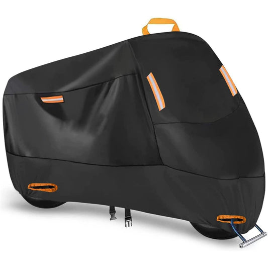 Heavy Duty 211D Waterproof Motorcycle Cover - All Season Outdoor Protection with Lock Holes & Windproof Buckles(Size: XL)