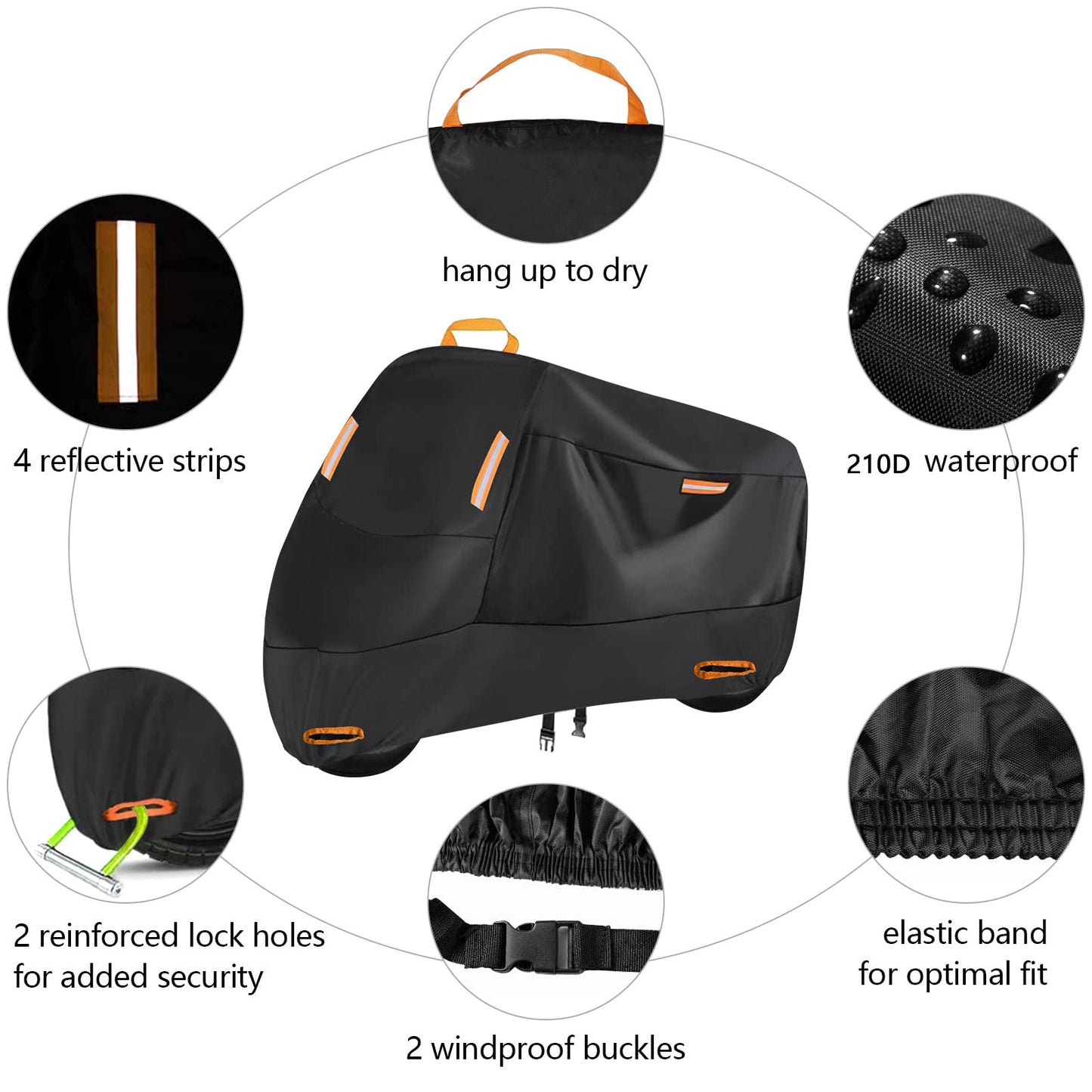 Heavy Duty 213D Waterproof Motorcycle Cover - All Season Outdoor Protection with Lock Holes & Windproof Buckles(Size: 3XL)