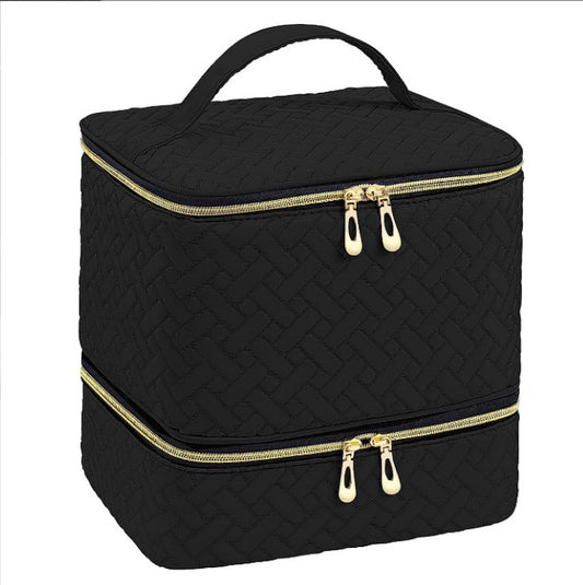 Black Professional Nail Polish Organizer Case for 30 Bottles & UV Lamp - Double-Layer Travel Storage Bag