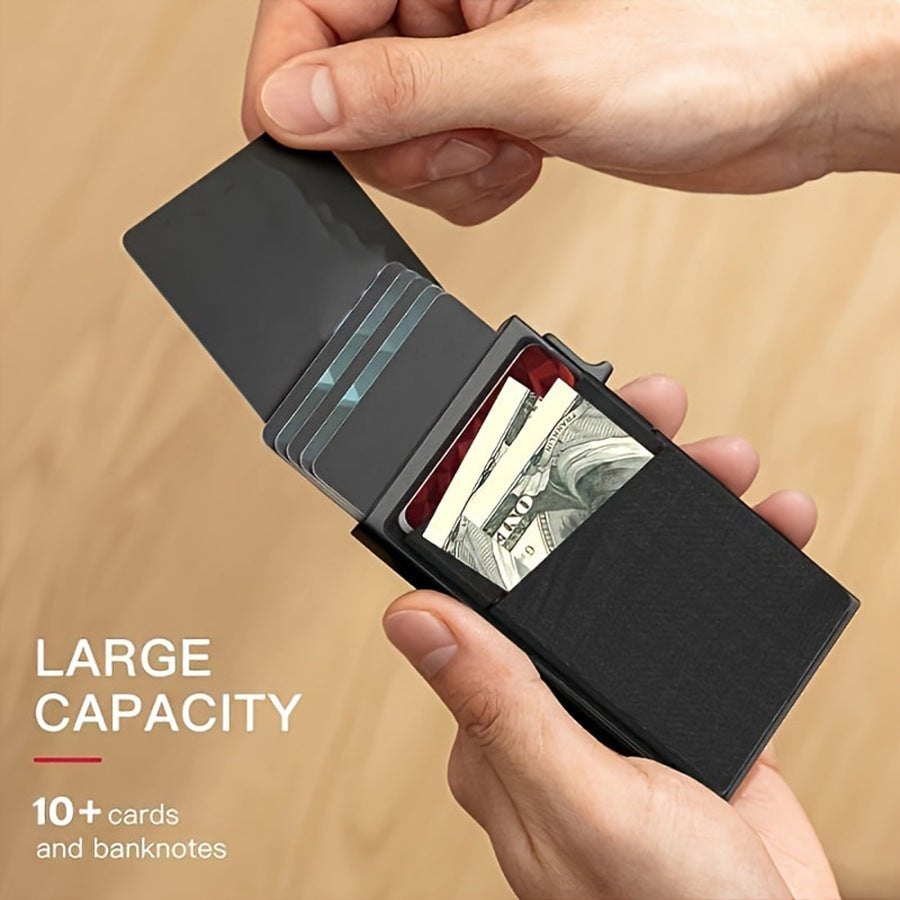 Grey Ultra-Slim RFID Blocking Pop-Up Wallet - Automatic Card Holder with Metal Case & Secure Screw Base