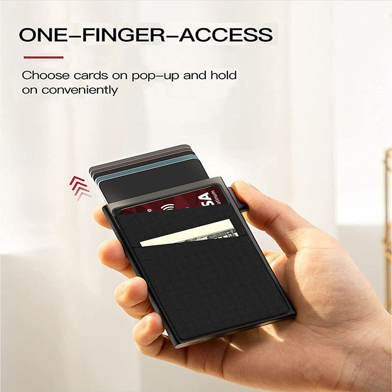 Grey Ultra-Slim RFID Blocking Pop-Up Wallet - Automatic Card Holder with Metal Case & Secure Screw Base
