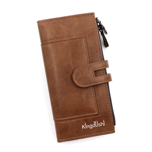 Light coffee Women's Stylish Long Wallet - Multi-Card Slot PU Leather Clutch with Phone Pocket & Coin Zipper