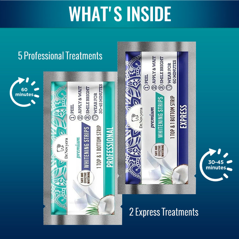 Dr. Novyera Premium Whitening Strips - Coconut Oil Infused for Effective Tooth Stain Removal & Gentle Care - 7 Treatments (5 Professional + 2 Express)