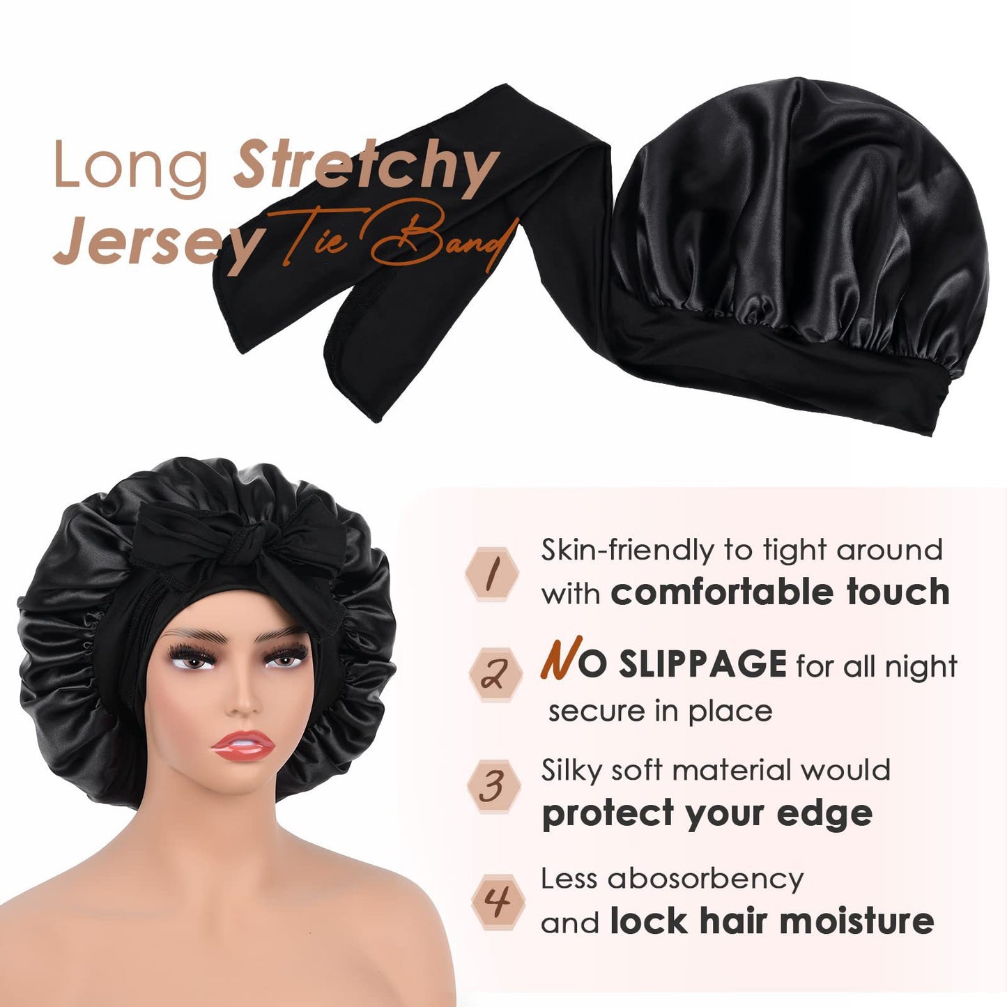Red Luxury Double Layer Satin Bonnet with Bow Tie - Large Hair Protection Sleep Cap for All Hair Types