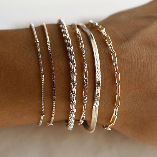 A Silver six-piece set Chic Multi-Layered Alloy Bracelet Set - Fashionable Stackable Jewelry