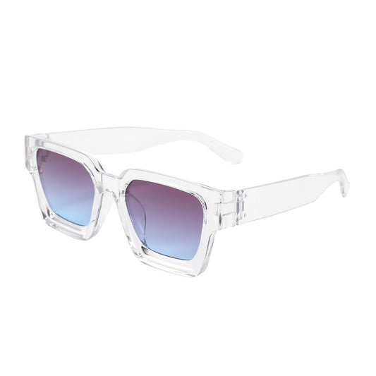 Transparent frame with grayish blue patches Classic Square Frame Sunglasses - Unisex UV400 Protection, Lightweight & Face-Slimming Design - High Definition Vision Eyewear