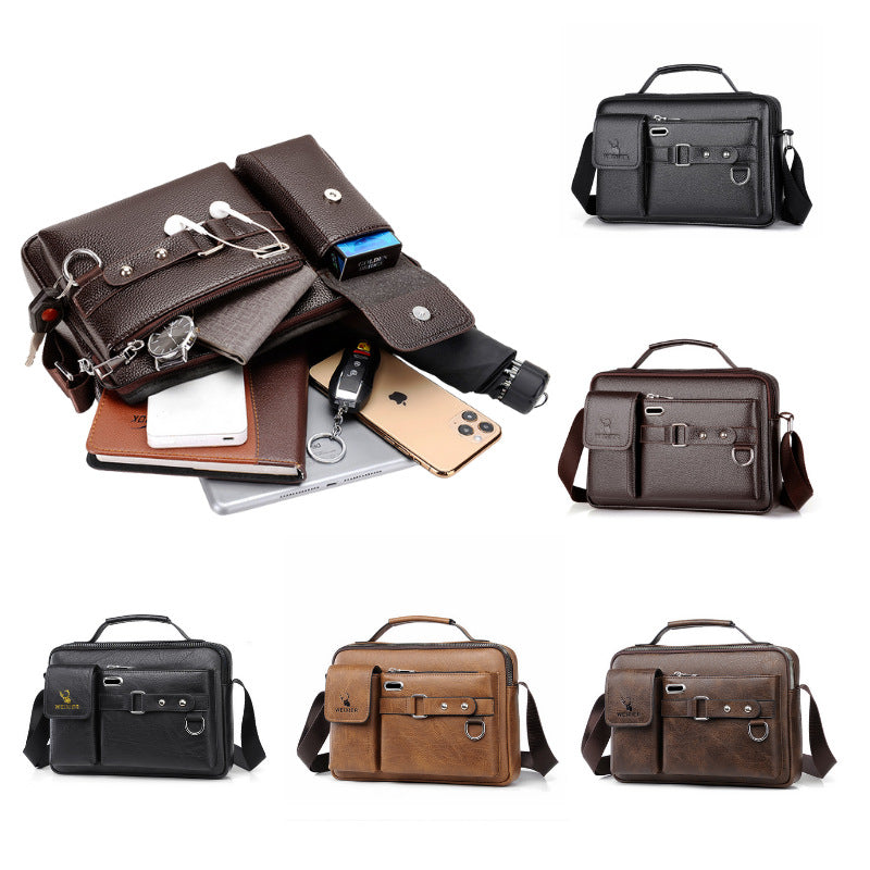 Black lychee pattern Men's Crossbody Shoulder Bag - Premium PU Leather Business & Commute Sling Bag