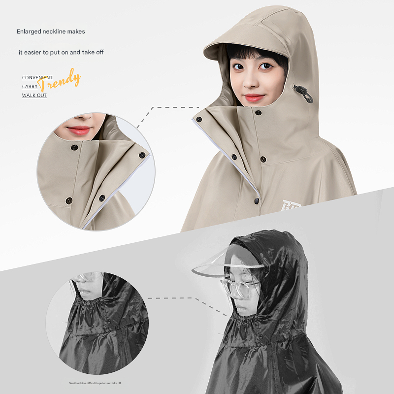 Khaki Long Full-Body Waterproof Raincoat for Electric Scooters & Motorcycles - Men's and Women's Riding Poncho with Adjustable Hood and Sleeve Design(L)