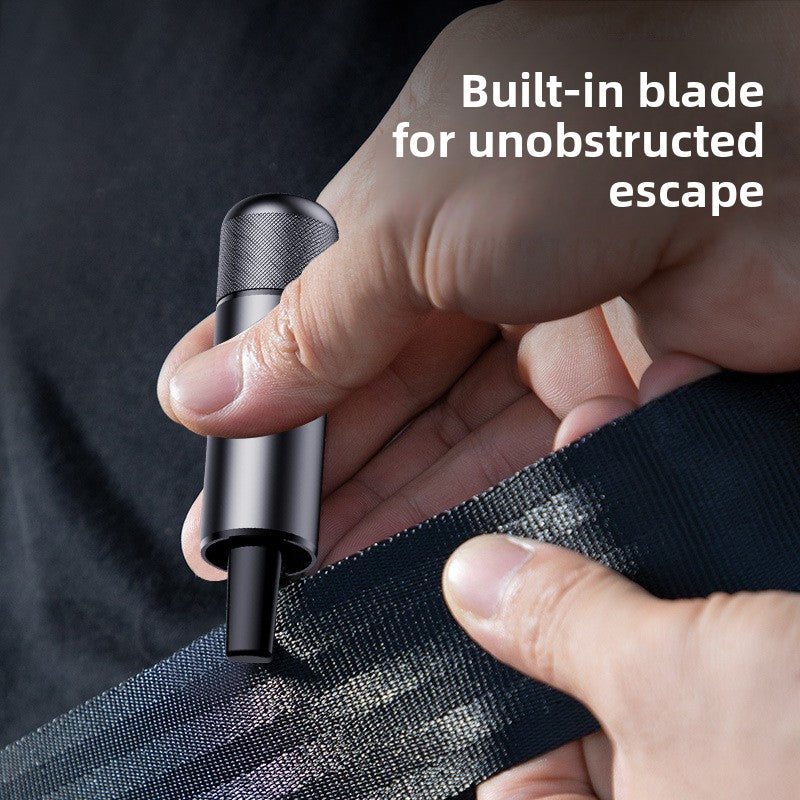 Black 2-in-1 Emergency Car Escape Tool - Spring-Loaded Window Breaker & Seatbelt Cutter