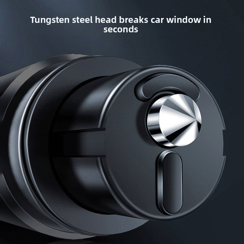 Black 2-in-1 Emergency Car Escape Tool - Spring-Loaded Window Breaker & Seatbelt Cutter