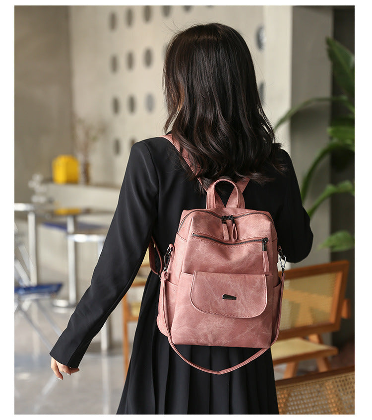 Stylish Women's PU Leather Backpack - Versatile Shoulder Bag with Multiple Pockets(Pink)