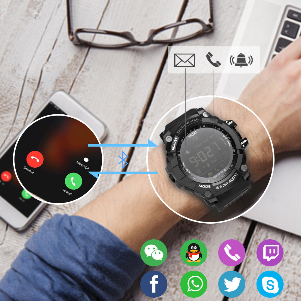 Rugged Sports Smartwatch - 50M Waterproof, 24H 3D Pedometer, Bluetooth Notifications & Long Battery Life(Black with gold text)