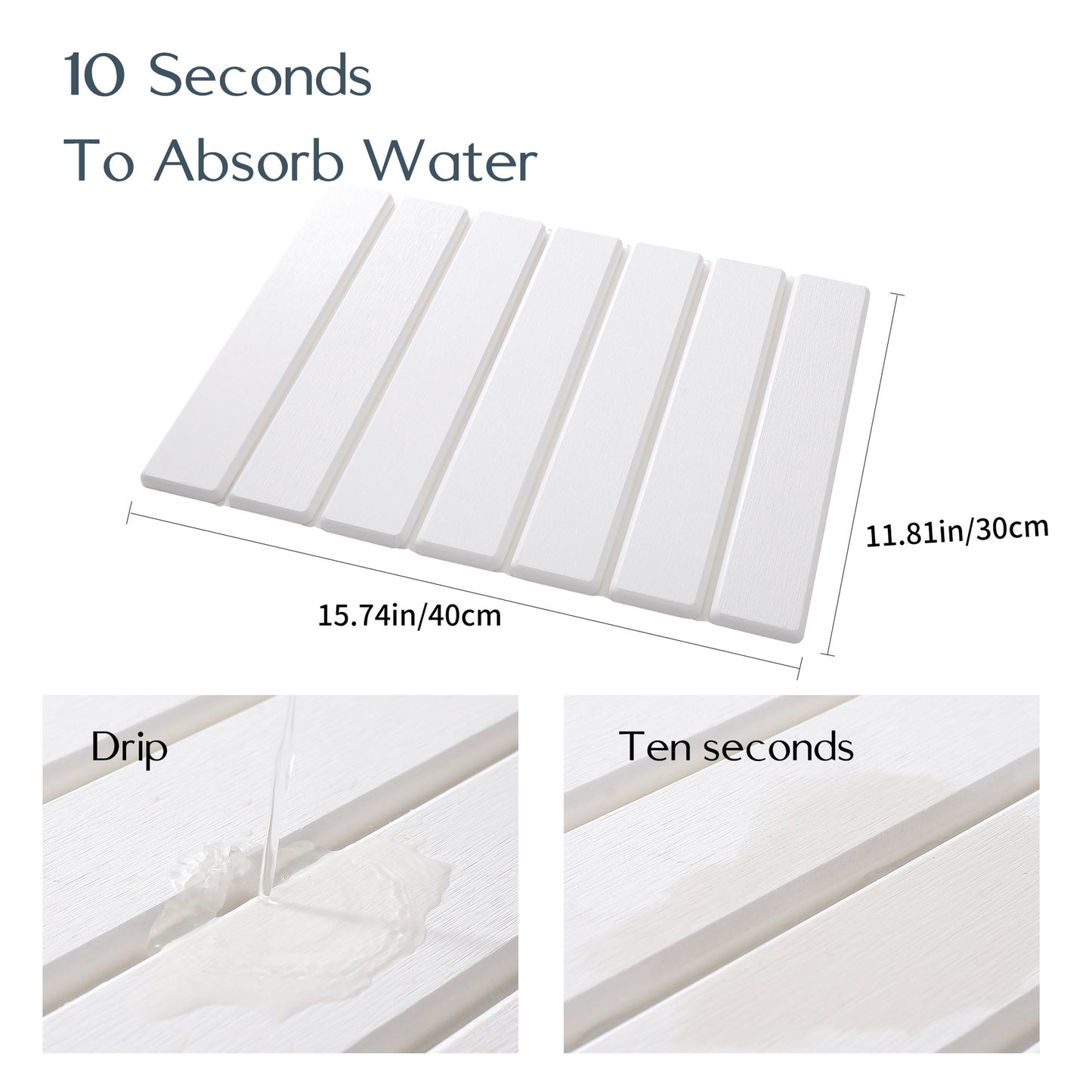 Folding Diatomaceous Earth Countertop Drain Mat - Quick Dry, Non-Slip & Easy Clean Absorbent Pad(white)