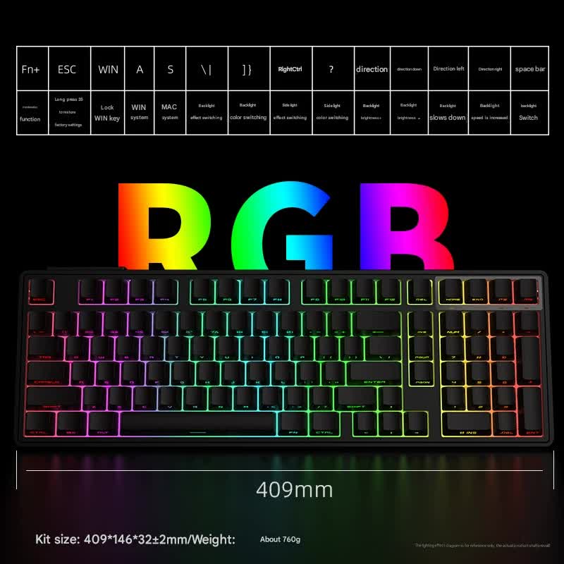 Tri-Mode RGB Mechanical Gaming Keyboard - 102-Key, Hot-Swappable, 4000mAh Battery, 5-Layer Sound Dampening(Strawberry on black)