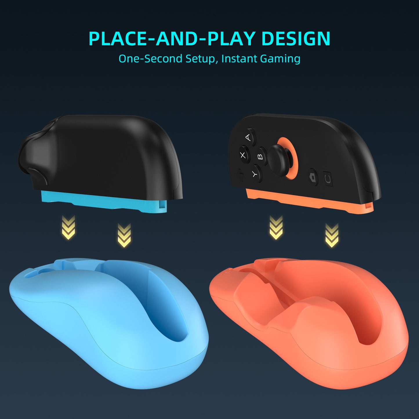 Ergonomic Mouse Grip for Nintendo Switch Joy-Con - 2-Pack Controller Holder (Orange Blue)