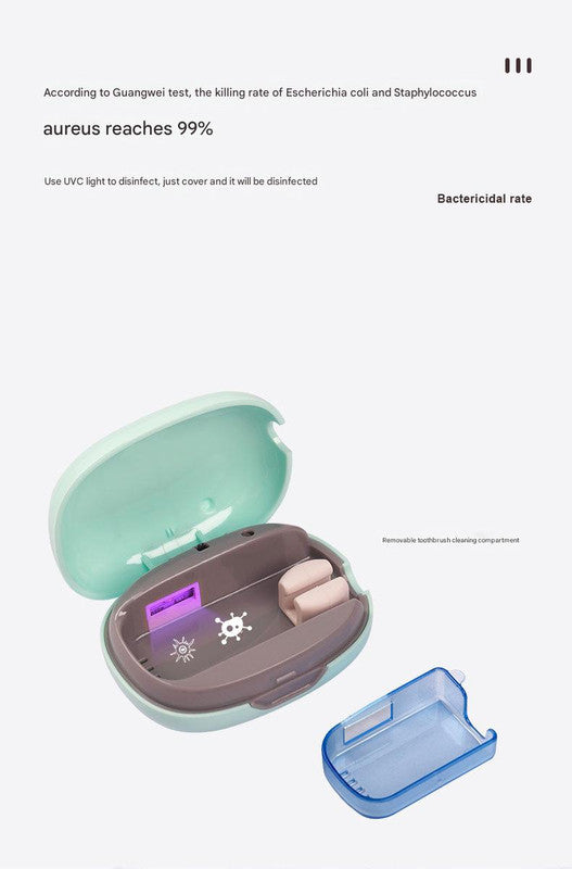 Portable UVC Toothbrush Sterilizer Case - 5-Minute Automatic Sanitizer, USB-C Rechargeable(white)