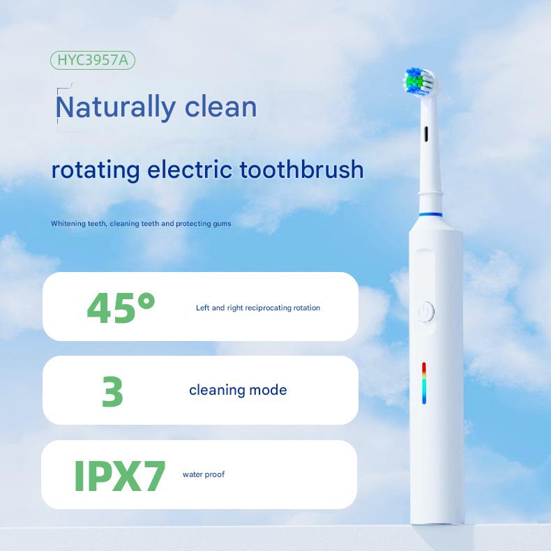 Rotating Electric Toothbrush with 3D Cleaning Action - 3 Modes, IPX7 Waterproof, with Travel Case & 6 Brush Heads(black)