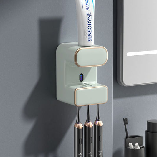 Automatic Toothpaste Dispenser with UVC Toothbrush Sterilizer & Holder - Wall Mounted, Rechargeable(green)