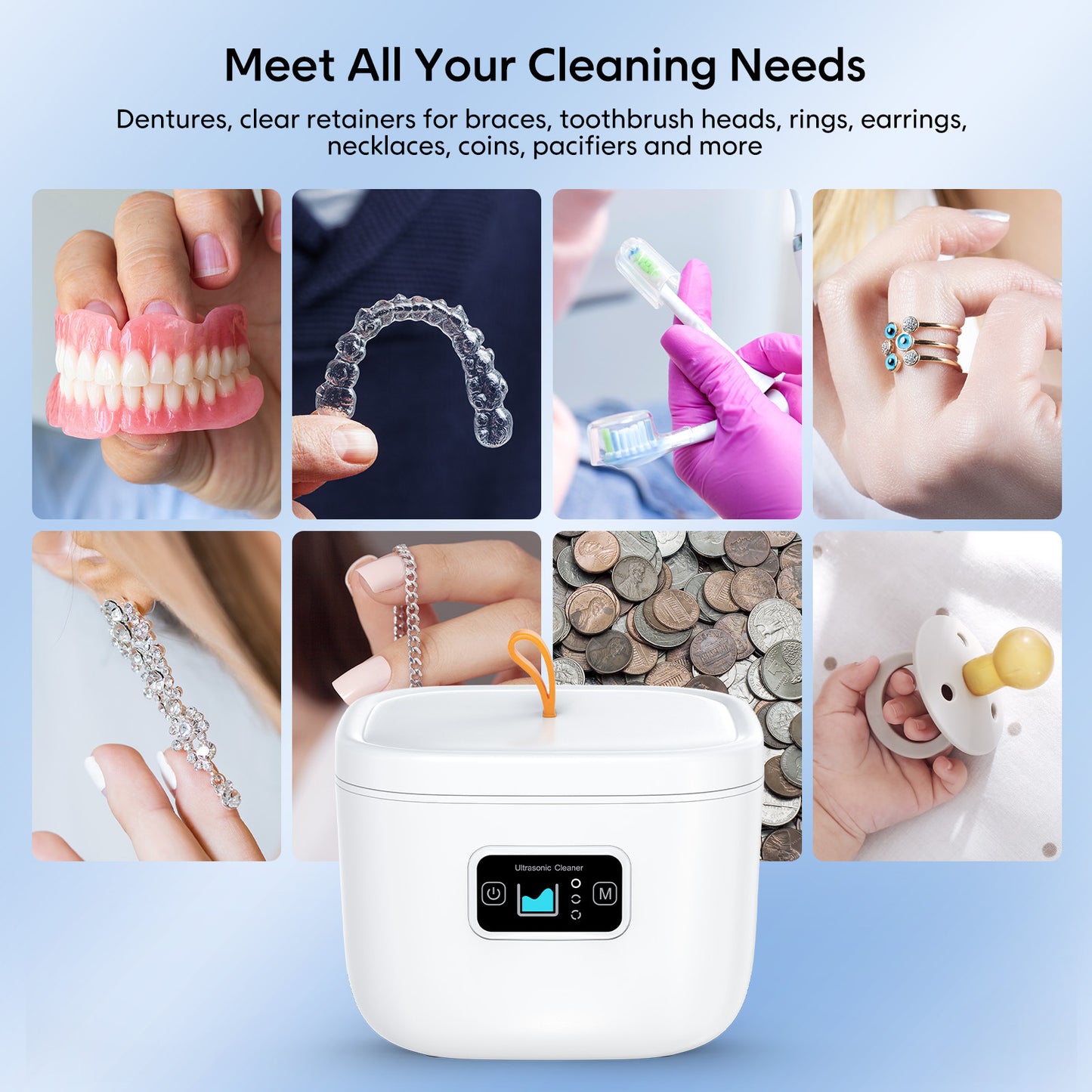 Professional Ultrasonic Cleaner with UV Light - 45000Hz for Dentures, Retainers, Jewelry & More(white)