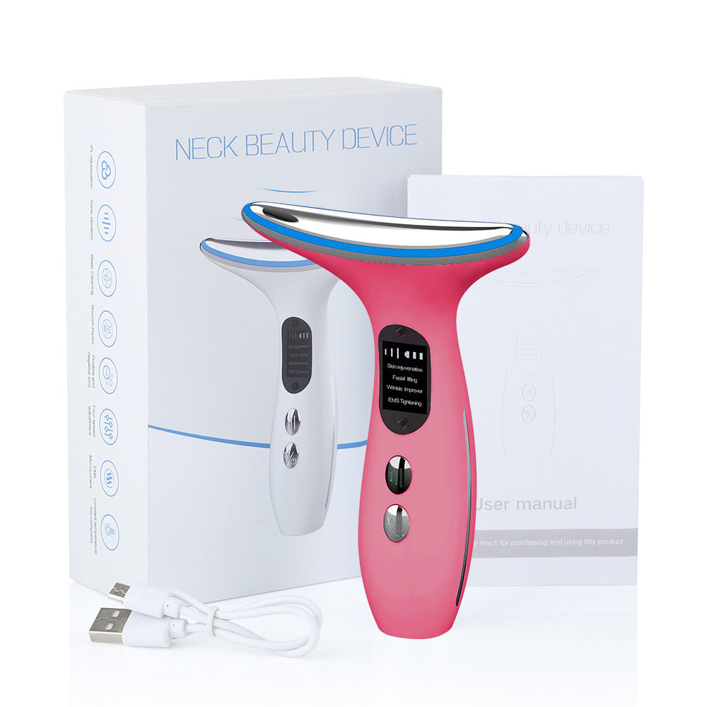 Multi-Function Neck & Face Beauty Device - 4-in-1 LED Light Therapy, EMS Lifting & Anti-Wrinkle Massager(pink)