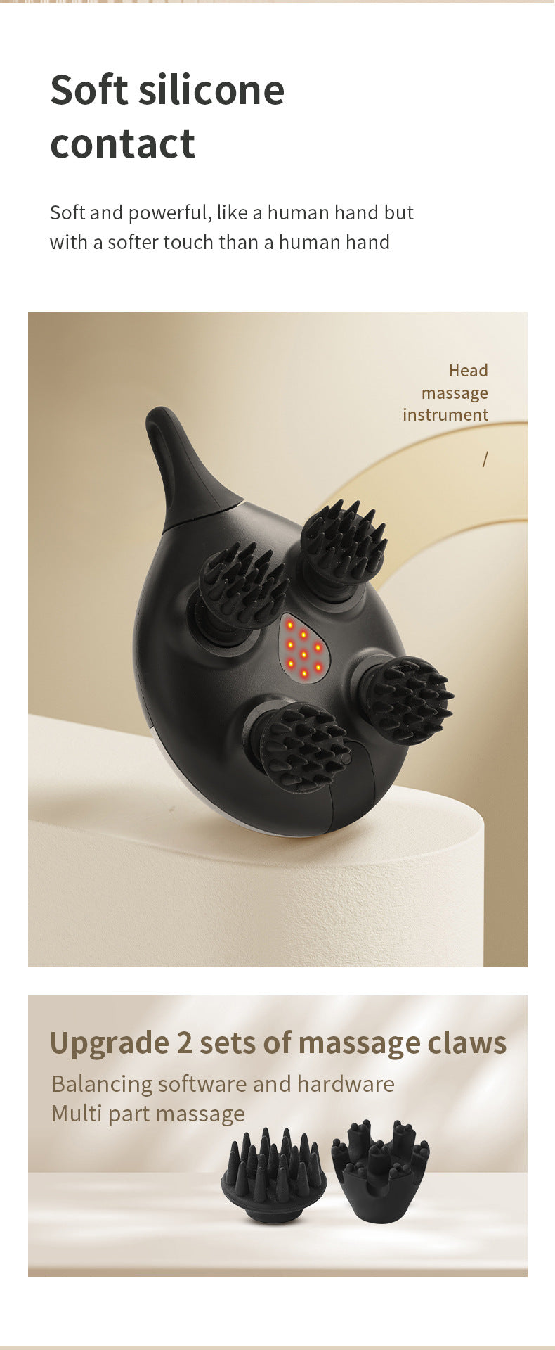 Intelligent 3D Electric Head & Scalp Massager - 7 Massage Techniques, IPX7 Waterproof, Rechargeable(black)