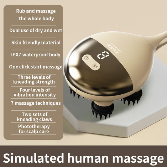 Intelligent 3D Electric Head & Scalp Massager - 7 Massage Techniques, IPX7 Waterproof, Rechargeable(Yellow)