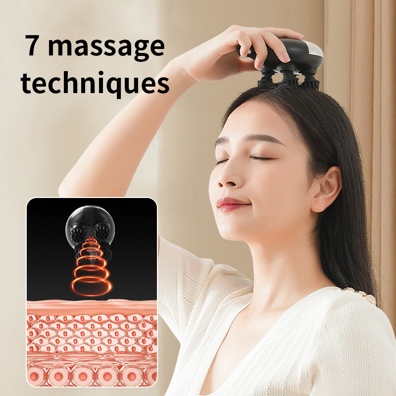Intelligent 3D Electric Head & Scalp Massager - 7 Massage Techniques, IPX7 Waterproof, Rechargeable(Yellow)