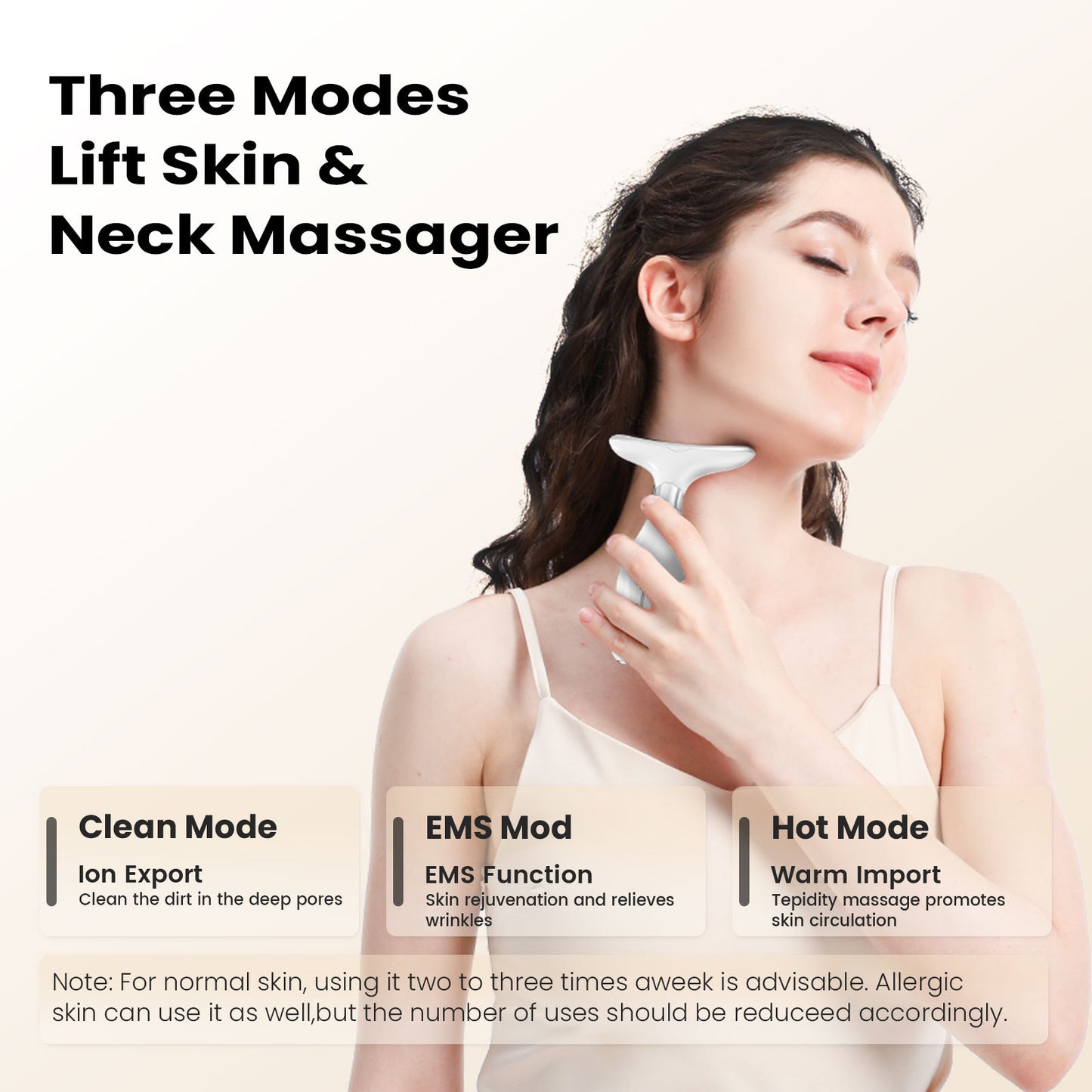 Multi-Function Facial & Neck Massager with LED Light Therapy, EMS & Warm Import - Rechargeable Skin Care Device(black)