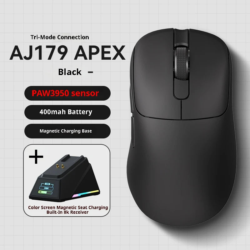 Tri-Mode Wireless Gaming Mouse with 8000Hz Polling Rate, PAW3950 Sensor & Magnetic Charging Dock(black)