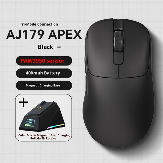Tri-Mode Wireless Gaming Mouse with 8000Hz Polling Rate, PAW3950 Sensor & Magnetic Charging Dock(black)