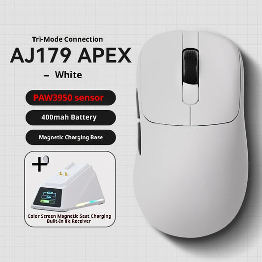 Tri-Mode Wireless Gaming Mouse with 8000Hz Polling Rate, PAW3950 Sensor & Magnetic Charging Dock(White)
