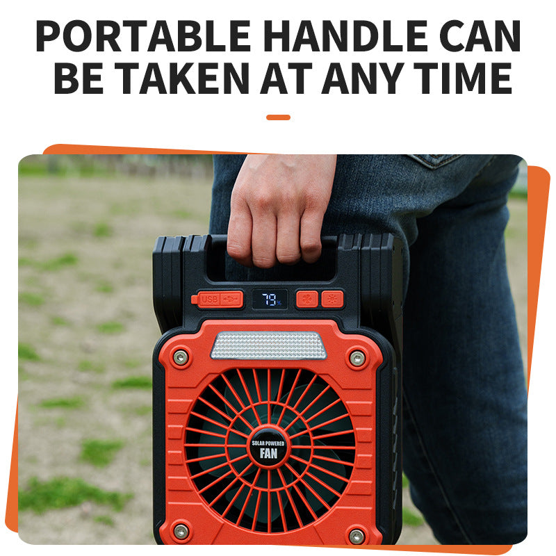Solar & USB Rechargeable Camping Fan with LED Light - Portable Power Bank, 180°  Collapsible(green)