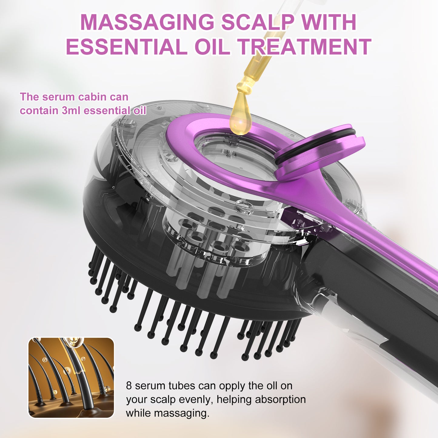Electric Scalp Massager & Essential Oil Applicator Brush - 360 Kneading, 3 Modes, USB-C Rechargeable(red)
