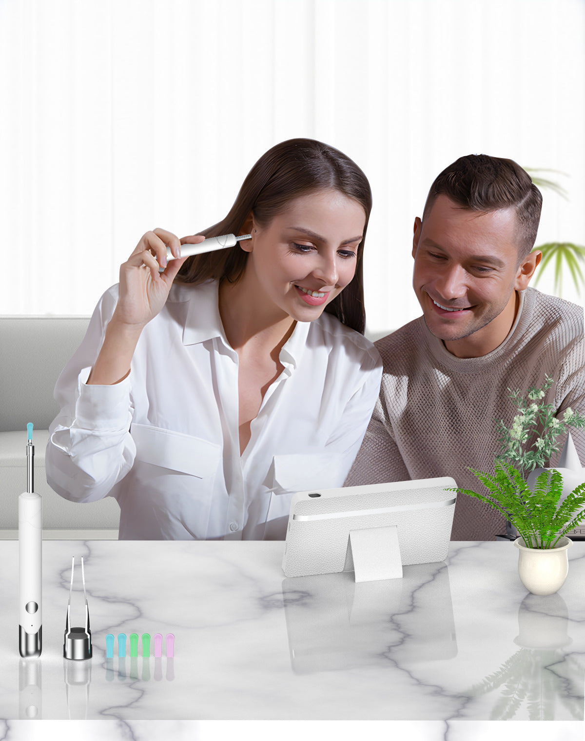 All-in-One Wireless Visual Ear Cleaner Kit with 4.3" IPS Display Screen(white)