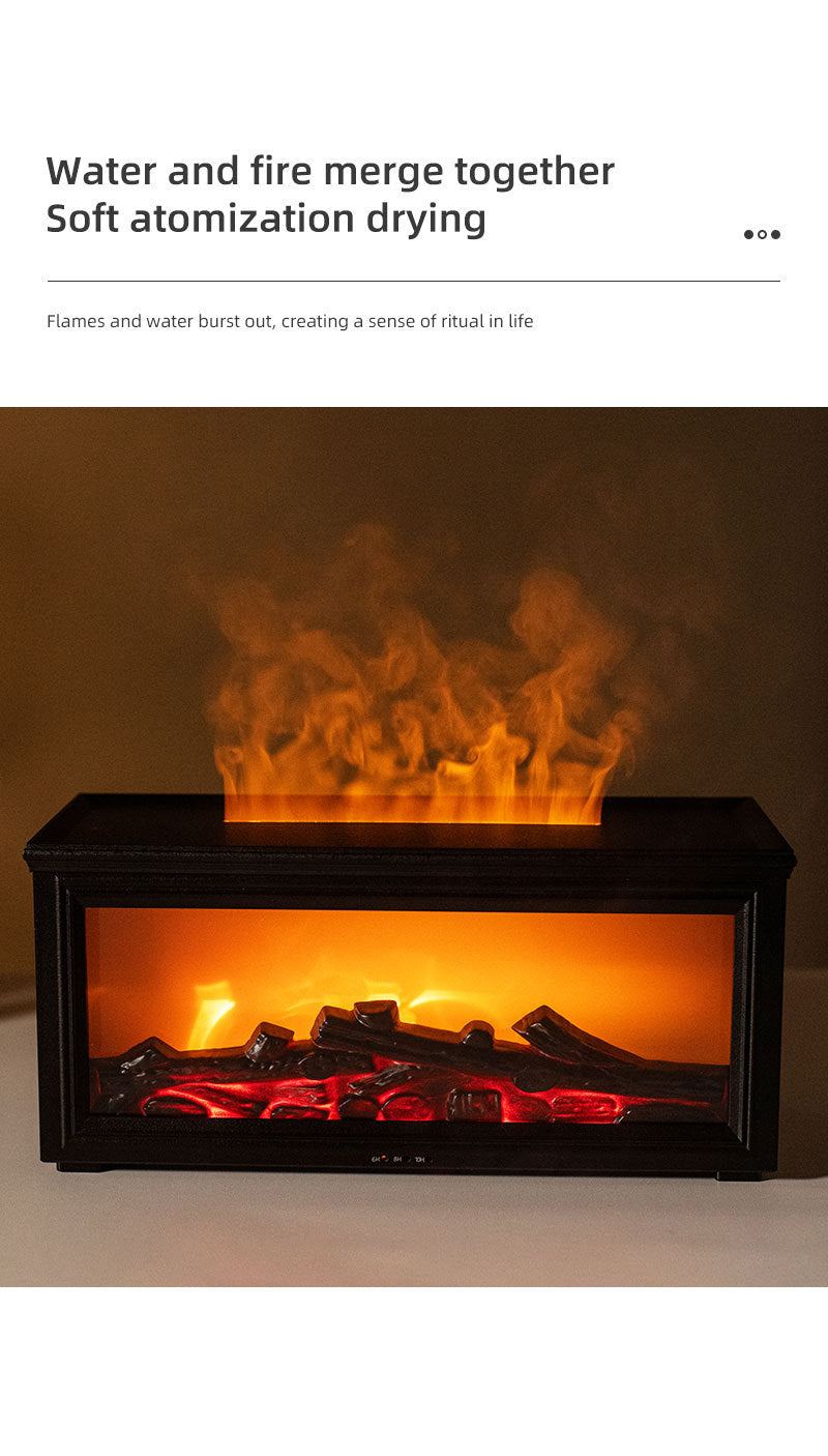 Fireplace Flame Effect Aroma Diffuser & Humidifier with 7-Colour Light, Timer & Remote Control(Dark Wood Grain)