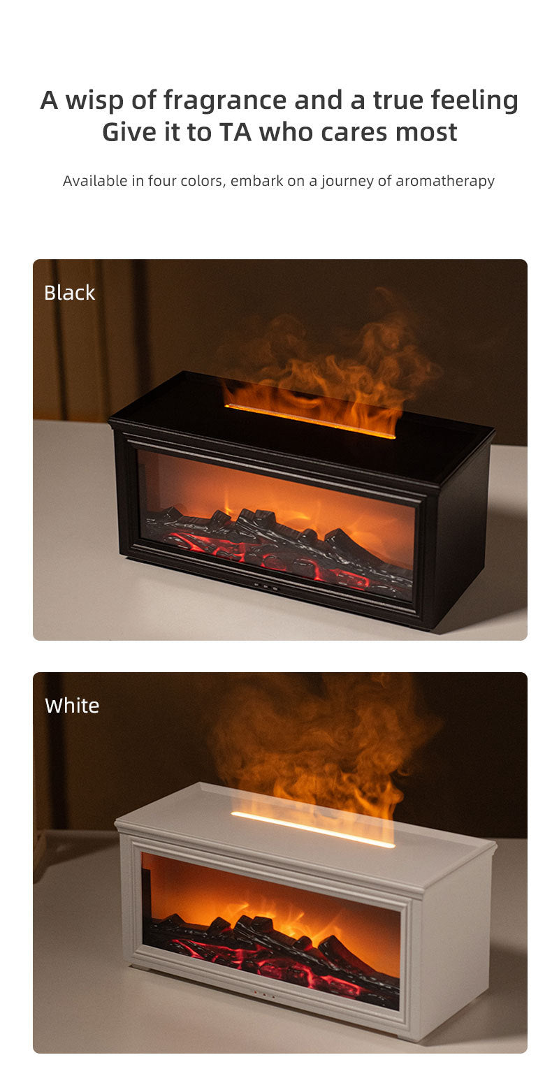 Fireplace Flame Effect Aroma Diffuser & Humidifier with 7-Colour Light, Timer & Remote Control(Light Wood Grain)