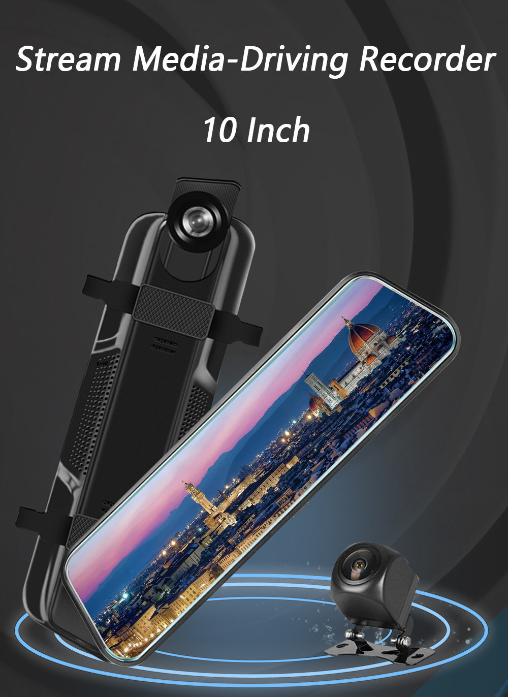 10-Inch Dual Lens Dash Cam Mirror - 1080P FHD Touch Screen Car DVR with Rear Camera, Night Vision & G-Sensor(black)