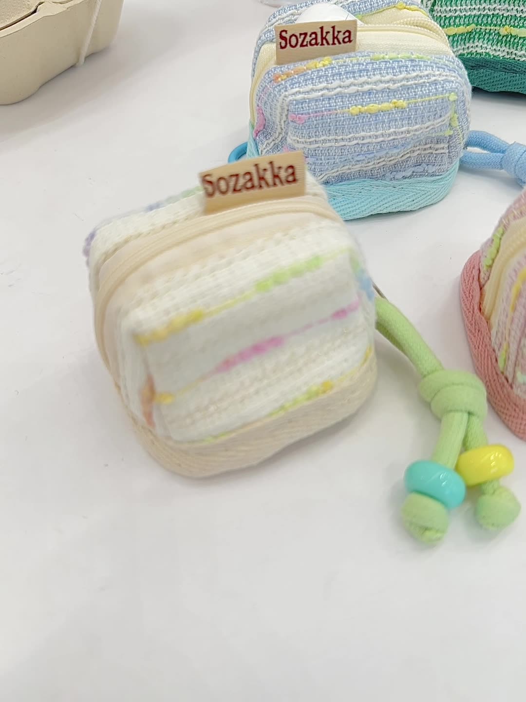 3pc Chic Woven Mini Backpack Pouch - Earphone Case & Coin Purse with Keychain Lanyard(pink)