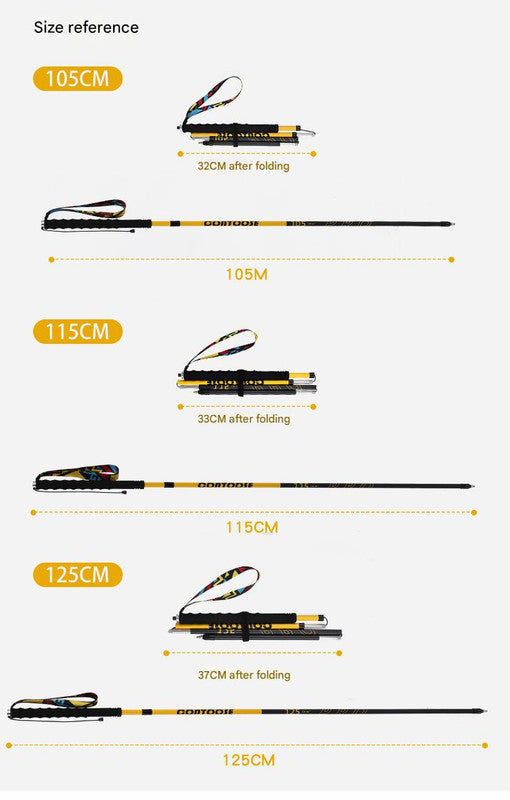 Ultralight Carbon Fiber Foldable Trail Running & Hiking Pole(yellow  Recommended height range 165-175cm)
