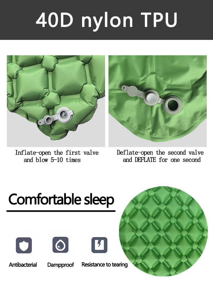 2pc Ultralight Inflatable Camping Sleeping Mat with Integrated Pillow - Waterproof 40D Nylon TPU(Grey)