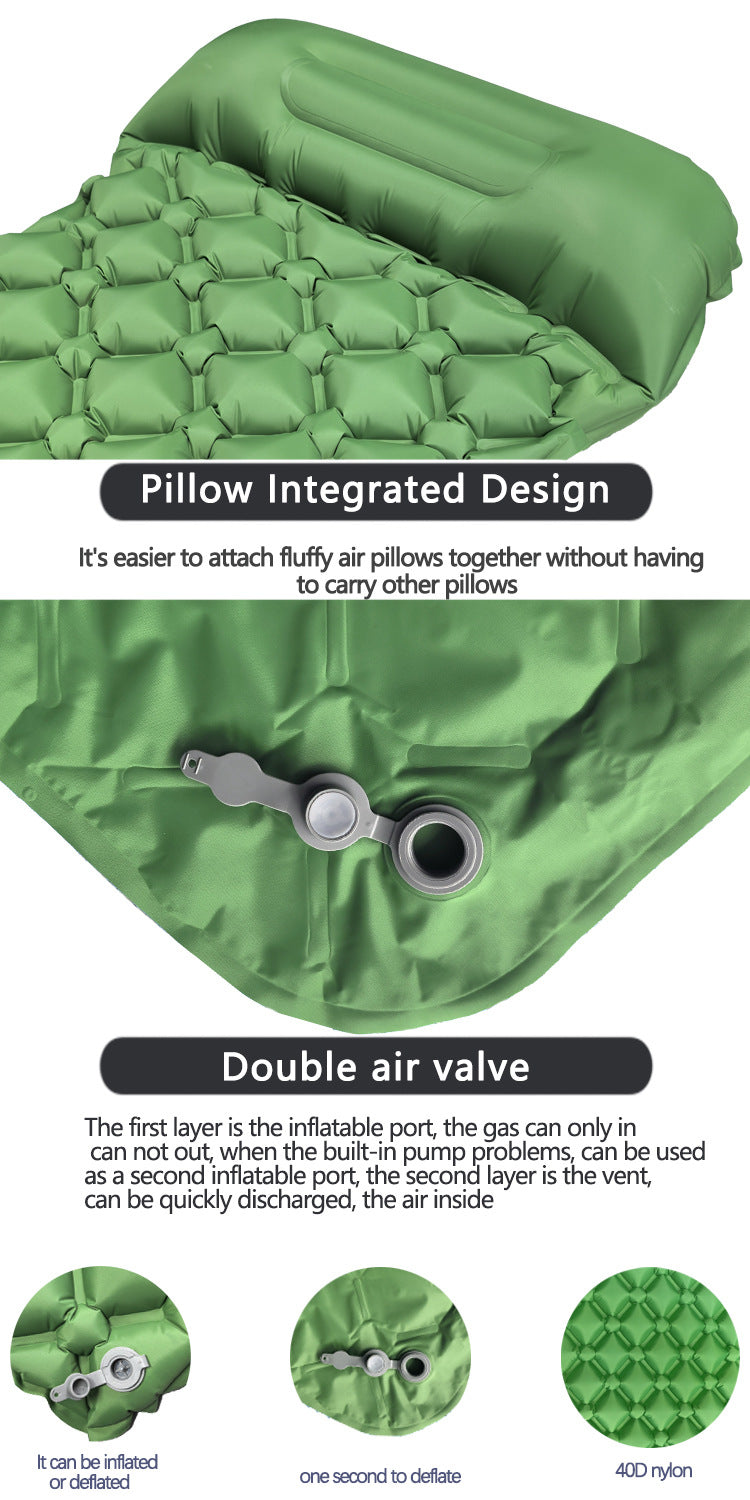 2pc Ultralight Inflatable Camping Sleeping Mat with Integrated Pillow - Waterproof 40D Nylon TPU(Grey)