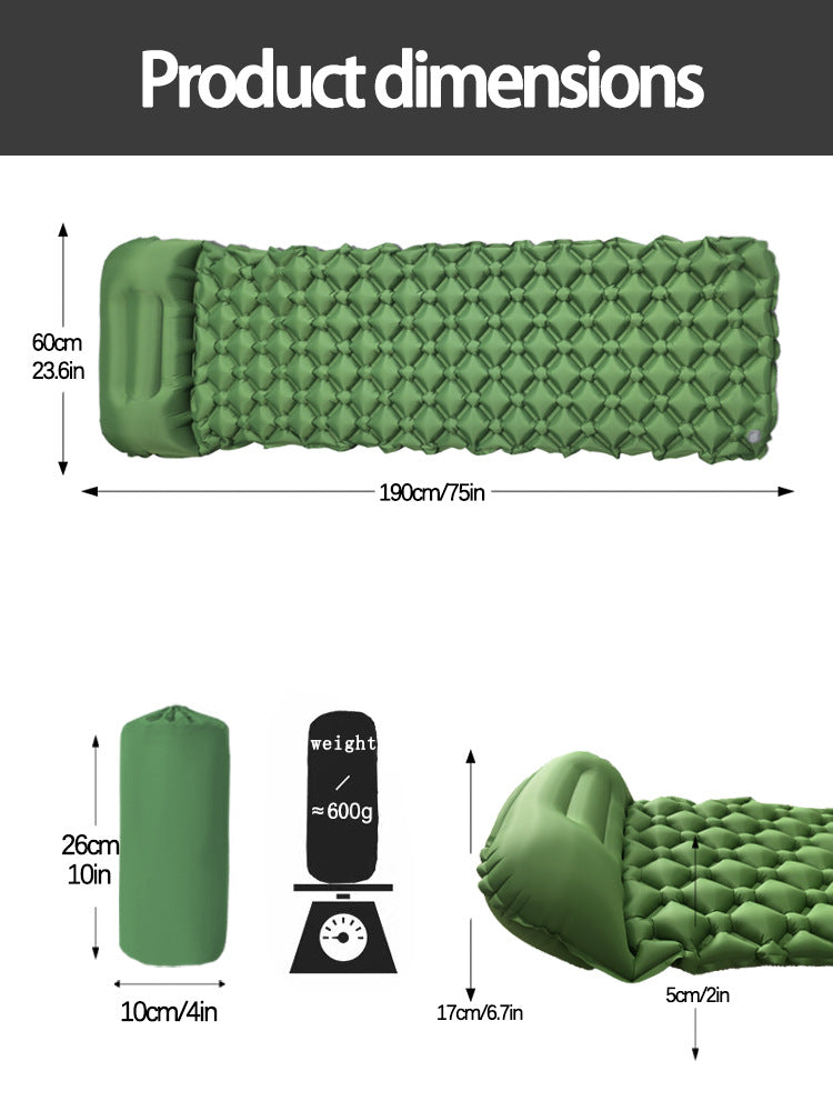 2pc Ultralight Inflatable Camping Sleeping Mat with Integrated Pillow - Waterproof 40D Nylon TPU(Dark Blue)