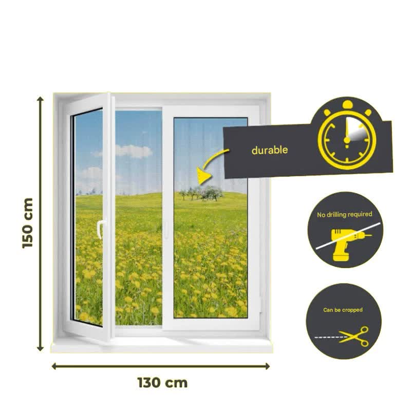 3pc DIY Magnetic Window Screen Kit - Fine Mesh Insect Net, No Drilling Required, Cut to Size(black 150cm x 130cm)